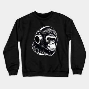 Black White Chimpanzee Headphones Crewneck Sweatshirt